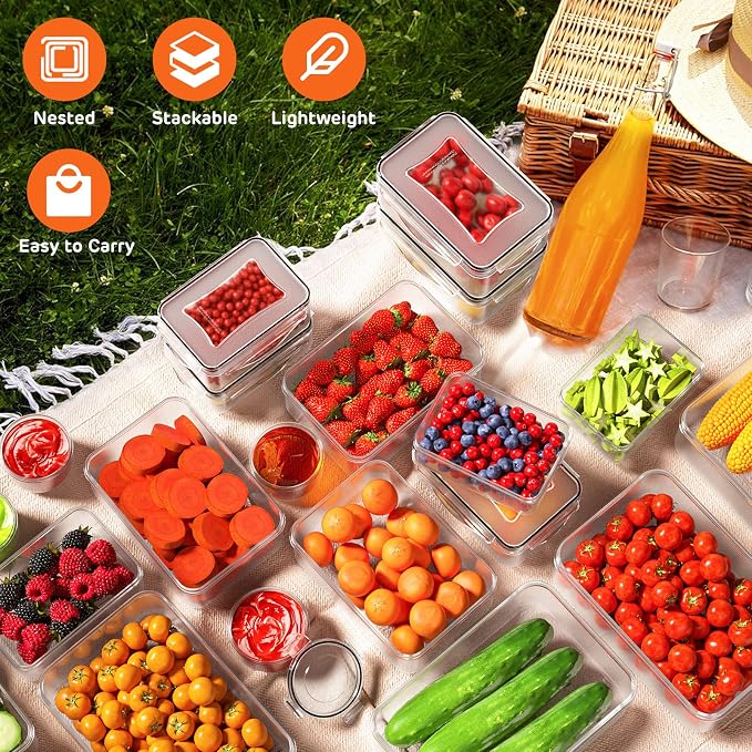 44 PCS Airtight Food Storage Container with Lid (22 Lids & 22 Containers) | Leakproof Plastic Kitchen Organization Set Reusable Microwave/Freezer/Dishwasher Safe Meal Prep Container with Label & Pen