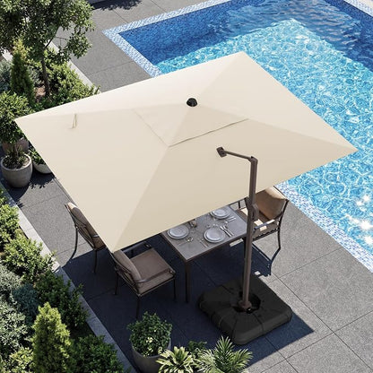 9x12 FT Cantilever Patio Umbrella with Base, Large Rectangular Offset Outdoor Umbrella with 360° Rotation, Heavy Duty Shade Umbrella for Garden Backyard Deck Poolside Courtyard, Beige