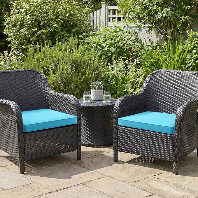 Summsun Outdoor Chair Cushions Set of 2: Waterproof & Fade Resistant Seat Cushion for Patio Furniture - 19 x 19 x 2 Inch Chair Pads with Ties and Hidden Zipper - Patio Chair Cushion Replacement, Teal