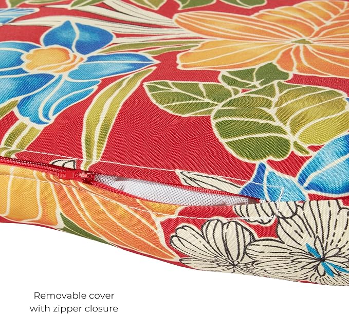 Modern Outdoor Chaise Lounge Cushion with Ties – Durable Polyester Fabric, Channel-Filled Polyfiber Insert, Removable Zippered Cover, Aloha Red Floral