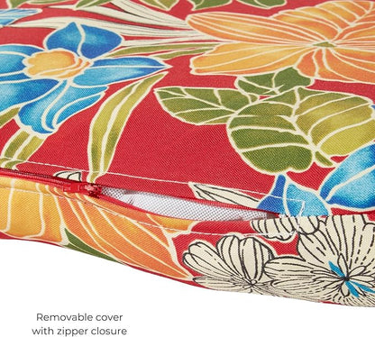 Modern Outdoor Chaise Lounge Cushion with Ties – Durable Polyester Fabric, Channel-Filled Polyfiber Insert, Removable Zippered Cover, Aloha Red Floral