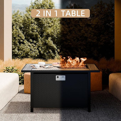 45 Inch Propane Fire Pit Table, 50,000 BTU Outdoor Gas Fire Pit for Patio & Backyard, Rectangular Firepit Table with Lava Rocks, 2-in-1 Convertible Outdoor Table