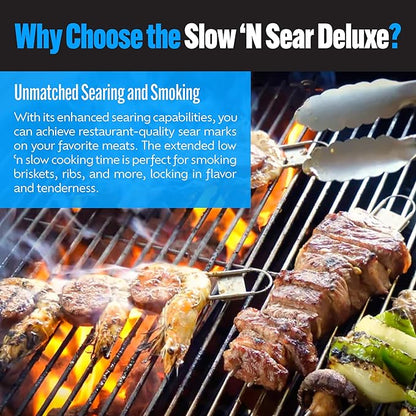 Slow 'N Sear® Deluxe Charcoal Basket Insert for 22" Weber Kettle Grills – Patented Stainless Steel Two-Zone Cooking Accessory with Removable Water Reservoir for Low & Slow Smoking and Searing