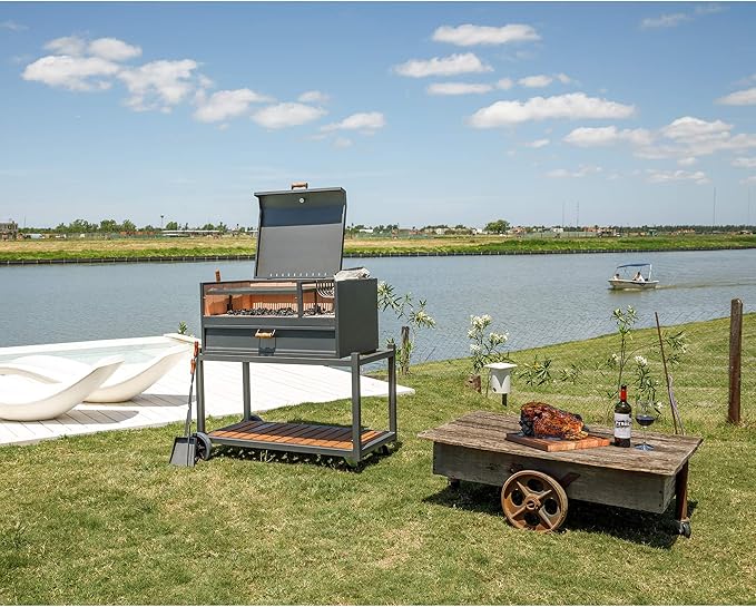Nuke Delta02 Authentic Argentinian-Style Outdoor Cooking Charcoal Gaucho Santa Maria Grill, 40 Inch, Black
