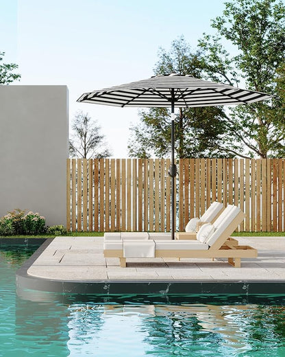 GarveeLife 9 ft Outdoor Patio Umbrella, Table Market Umbrella With Push Button Tilt and Crank, 8 Sturdy Ribs UV Protection Waterproof for Garden, Deck, Backyard, Pool (Black-and-white striped)