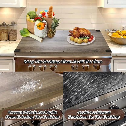 WOLKI Noodle Board Stove Covers for Gas Burners, 30"L x 22"W x 2.5"Th Heavyweight Stove Top Covers for Electric Stove, Buil-in Handles, RV Stove Cover, Sink Cover, Wooden Serving Tray (Grey)