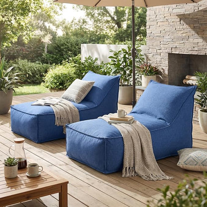 Christopher Knight Home Venny 48" L Outdoor Bean Bag Chair Set of 2, Fabric Bean Bag Chair for Adults and Kids, Indoor/Outdoor Sun Lounger, Patio Lounge Chair Set of 2, Navy Blue