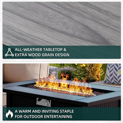 44 inch Propane Fire Pit Table, 50,000 BTU Outdoor Gas Fire Pit Table with Lid, Waterproof Cover, Rectangle Gas Firepit Table for Garden/Patio