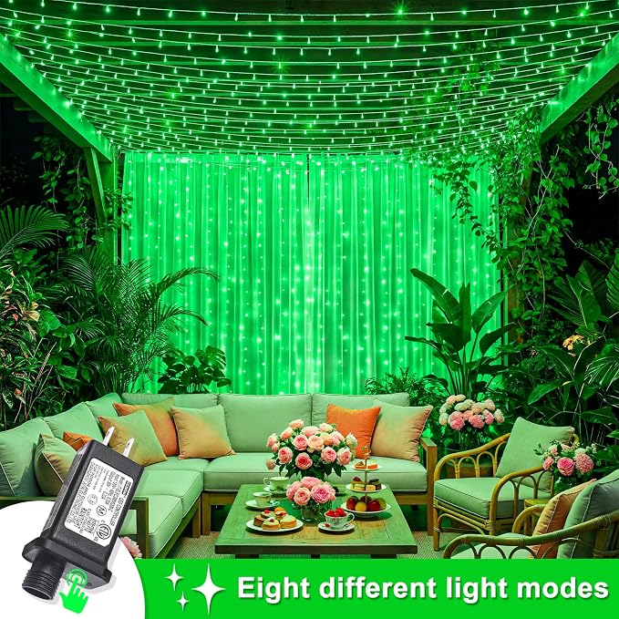 131FT 400 LED Outdoor String Lights, Green Christmas Lights Indoor | Plug in Waterproof 8 Modes Clear Wire String Twinkle Lights for Bedroom Outside Patio Yard Xmas Party Halloween Decorations
