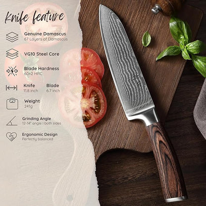 Wakoli EDIB Damascus Santoku Knife – 6.7-Inch Japanese-Style Kitchen Knife, 67-Layer Damascus Steel Blade with VG10 Core, Ergonomic Pakkawood Handle – Professional Cooking Knife in Elegant Gift Box