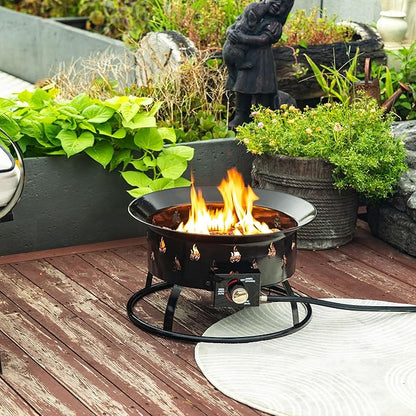 KEIKI 19 Inch Round Outdoor Gas Fire Bowl, 50000 BTU Portable Propane Campfire for Patio Deck and RV Camping with Carry Lid