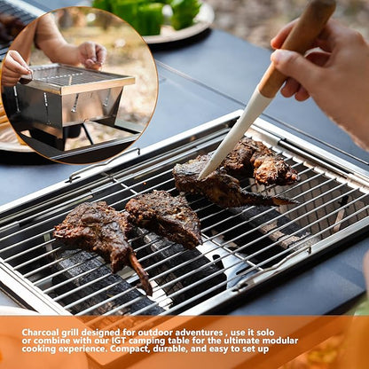 Barbecue Charcoal IGT Grill, Folding Stainless Steel Instant Setup Charcoal Grill For IGT Table, Portable BBQ Tool Kits For Outdoor Camping Hiking