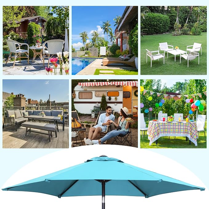 7.5FT Patio Umbrella, Outdoor Table Umbrella, Market Umbrella with Push Button Tilt and Crank for Garden, Lawn, Deck, Backyard & Pool