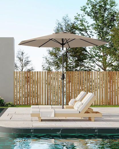 GarveeLife 9 ft Patio Umbrella, Outdoor Table Market Umbrella with Push Button Tilt and Crank, 8 Sturdy Ribs UV Protection Waterproof for Garden, Deck, Backyard, Pool (Tan)