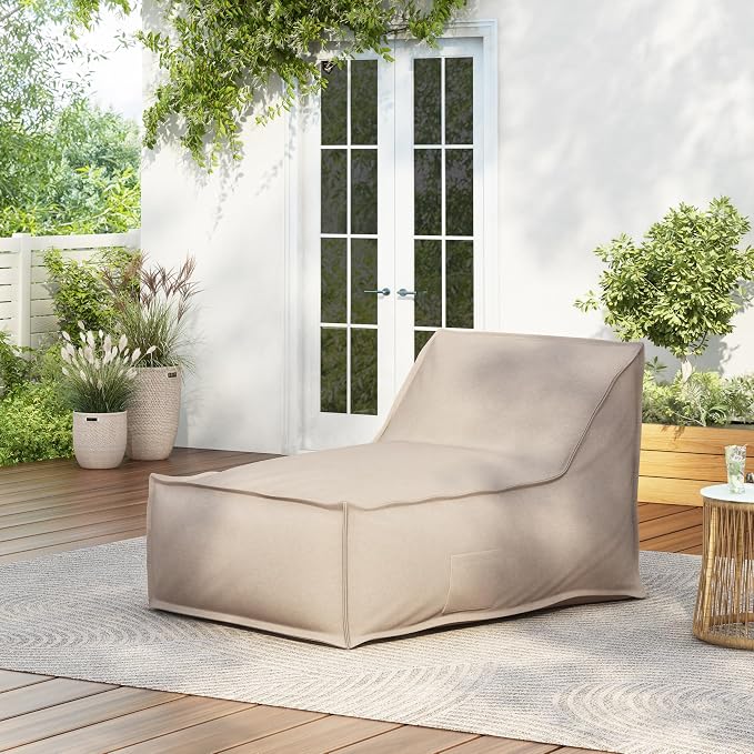 Merax Outdoor Bean Bag Chairs, 48" L Lounger Chair for Adults Bean Bag Couch Sofa with Foam Filled for Patio Pool Balcony & Desk, Water-Repellence Fabric Outside Beanbag Chair, Beige
