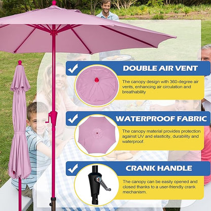 Sunnyglade 9FT Outdoor Patio Umbrella, Market Table Umbrella with 8 Sturdy Ribs and Crank System, Fade-resistant & Waterproof for Garden Backyard Poolside Deck