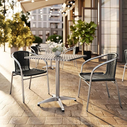Flash Furniture 27.5'' Square Aluminum Indoor-Outdoor Table Set with 2 Black Rattan Chairs | Indoor/Outdoor Use, Black Rattan Chairs