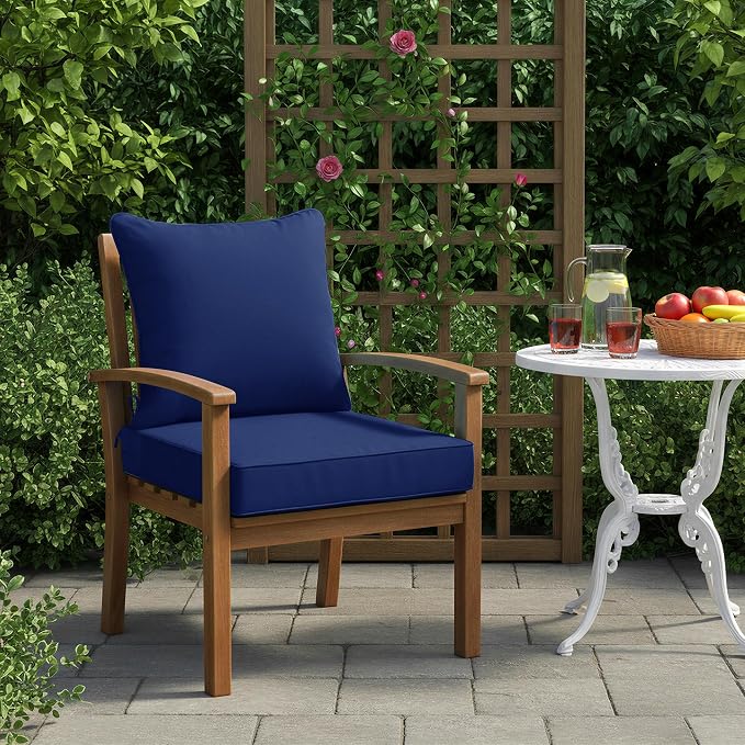 Summsun Outdoor Cushions for Patio Furniture, 24 x 24 Inch, Navy | Backrest & Deep Seat Cushion, Water Resistant, Removable Cover, Replacement Cushions Pad for Patio Furniture, Garden