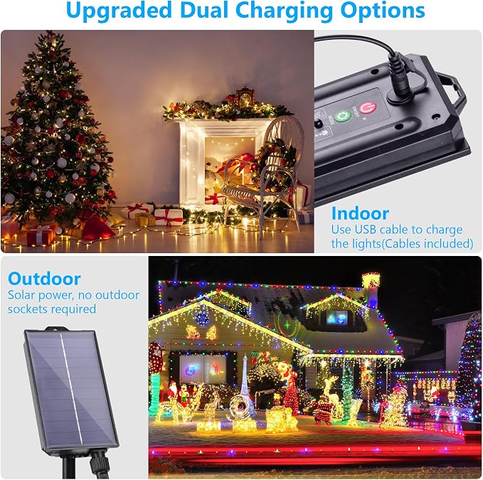 Solar String Lights Outdoor Waterproof 40Ft Color Changing with Remote | 18 Colors 100 LED Christmas Light Solar Powered & USB, RGB Fairy Lighting for Outside Tree Fence Party Indoor Halloween Decor