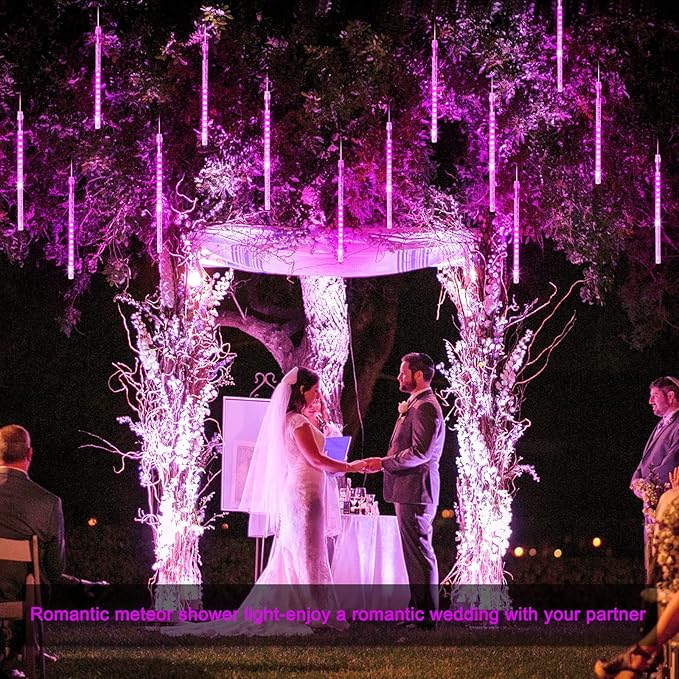 JMEXSUSS Pink Valentine Lights Outdoor, 8 Tube 144 LEDs Solar Meteor Shower Lights Outdoor, Solar Christmas Lights for Tree Eave Holiday Party Patio House Wedding Valentine's Day Decor