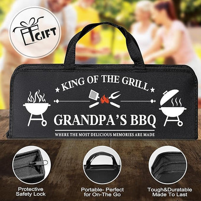 Grandpa Gifts from Grandkids, Fathers Day Grandpa Grilling Accessories Gift, Heavy Duty Stainless Steel BBQ Grill Tools for Outdoor Grill with Aluminum Case, Grill Utensils Set on Birthday(Bag)