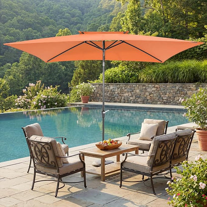 6.6 x 10 ft Rectangular Patio Umbrella, Outdoor Market Table Umbrella with Push Button Tilt and Crank, Double-Tier Vent, 6 Ribs, Rectangle Patio Umbrella for Backyard, Deck, Pool, Fits 4–6 Chairs and Tables (Orange)