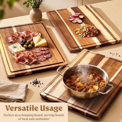Extra Large Acacia Wood Cutting Board 17x13, Juice Groove | Non Toxic Wooden Chopping Boards, Knife Friendly, Large Kitchen Boards for Meat, Cheese, Charcuterie & Serving