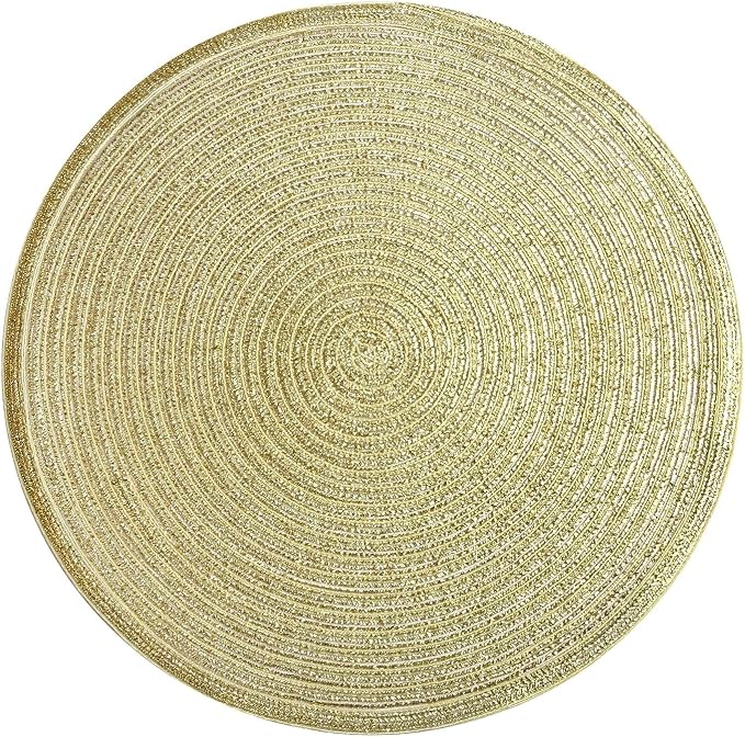 SHACOS Glitter Gold Round Braided Placemats Set of 8 Sparkle Washable 15 inch Round Table Mats Woven Place Mats for Christmas Party Dining Table Decor (Gold, 8)