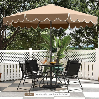 Tangkula 10 FT Patio Umbrella, 2-Tiers Scalloped Outdoor Table Market Umbrella with Tilt Adjustment, Crank, 8 Sturdy Ribs for Pool, Deck, Backyard (Coffee)