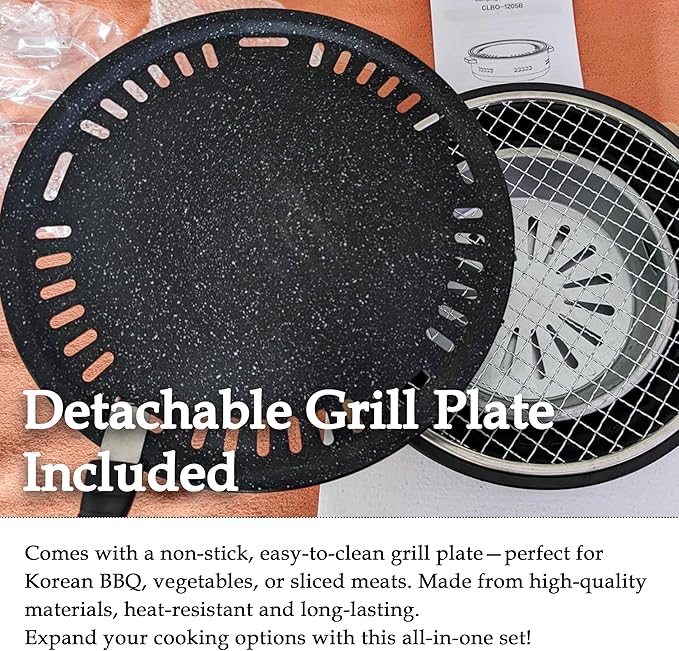 Cuisiland Mini Charcoal Grill, Portable Barbecue - Multipurpose Small Charcoal Grill Stove for Indoor and Outdoor Cooking, Camping, Hiking, Picnics - BBQ Tool Kit with Baking Tray (White)
