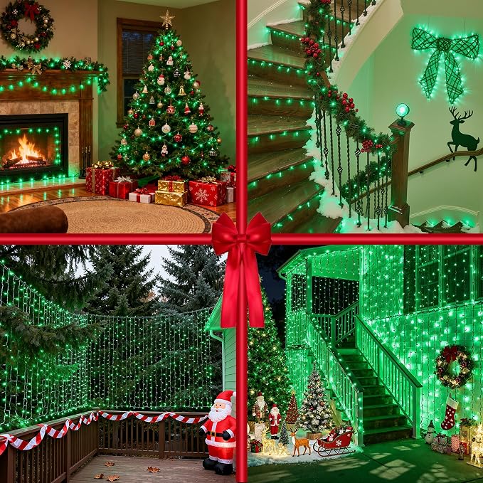 Christmas String Lights Outdoor 240FT 750 LED Green | Dimmable, 12 Light Styles, Memory Timer, Waterproof, 29V Safe Low Voltage, Diamond-Faceted LED, Energy Efficiency