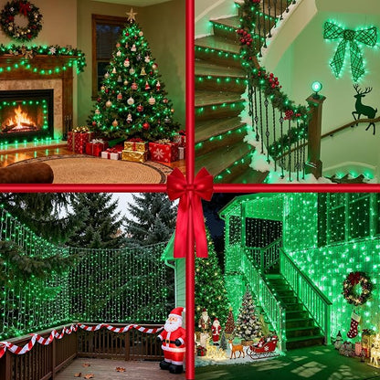 Christmas Tree String Lights Green Wire 75FT 300 LED Green | Dimmable, 12 Light Styles, Memory Timer, Waterproof, 29V Safe Low Voltage, Diamond-Faceted LED, Energy Efficiency
