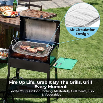 Homi Styes Grill Baskets for Outdoor Grill – 15 x 11-inch Vegetable Grill Basket – Grill Vegetable Basket with Handles – Rustproof Stainless Steel Mesh Veggie Grilling Basket