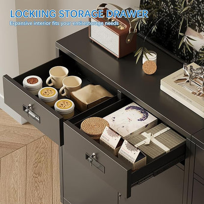 CJF Pantry Cabinet with 2 Drawer, Metal Pantry Storage Cabinets with Doors and 2 Adjustable Shelves, 36" H Locking Cabinet for Kitchen Storage, Home, Garage, Utility Room and Basement, Black