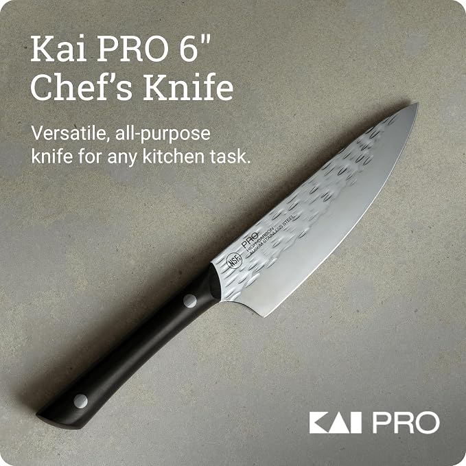 Kai PRO 6" Chef's Knife | Hand Sharpened Kitchen Knife, Japanese AUS6M Stainless Steel Blade, Full-Tang POM Handle