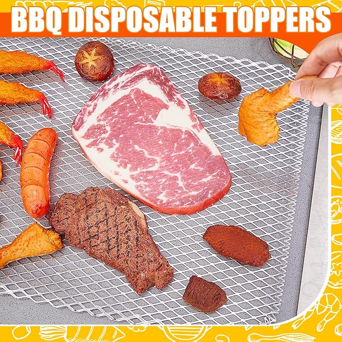 Mifoci 30 Pcs Disposable Grill Topper 12x16 Inch Non Stick Aluminum Grill Grates Liners Mesh Mat Disposable Sheets Pans for Outdoor Liners Cooking Grid Grates Pad for BBQ Camping Picnics Meat