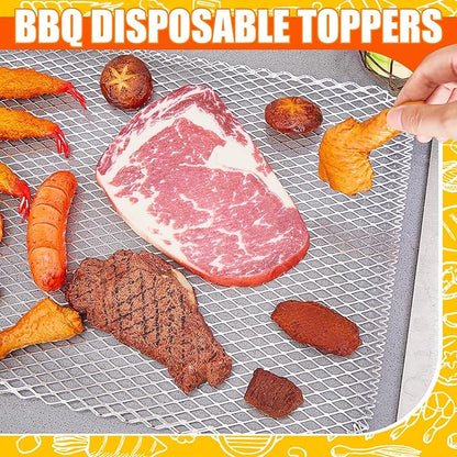 Mifoci 12 Pcs Disposable Grill Topper 12x16 Inch Non Stick Aluminum Grill Grates Liners Mesh Mat Disposable Sheets Pans for Outdoor Liners Cooking Grid Grates Pad for BBQ Camping Picnics Meat