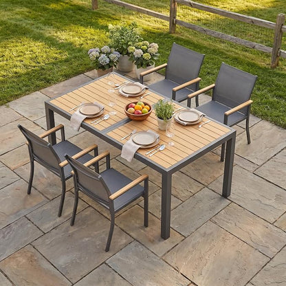 5-Pieces Aluminum Patio Table and Chairs Set, Outdoor Patio Furniture Set with Heavy Duty HDPS Rectangular Table, All-Weather Outdoor Dining Set with Quick-Drying Breathable Textilene Chairs for Porch