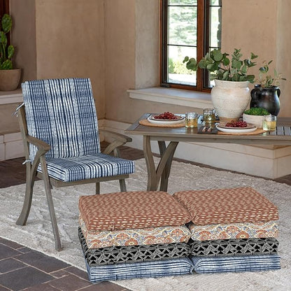 Arden 2-Pack Outdoor Patio Dining Chair Cushion, 20x44, Rain-Proof Seat Pad, Fade-Resistant Outdoor Cushion Blue Shibori Stripe