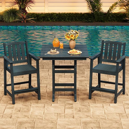 Garvee 3-Piece Outdoor Adirondack Bar Set, Patio Bar Table with 2 Bar Chairs, HDPE All-Weather Patio Bar Furniture Set with Umbrella Hole, for Balcony, Backyard, Poolside, Bistro