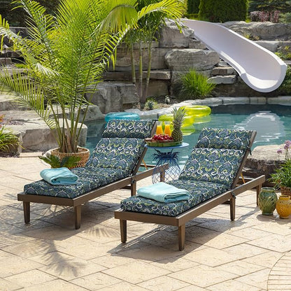 Arden Outdoor Chaise Cushion, 22 x 77, Rain-Proof, Fade Resistant Sapphire Aurora Blue Damask | Lounge Cushion, Rain-Proof, Fade Resistant, Mold and Mildew Resistant