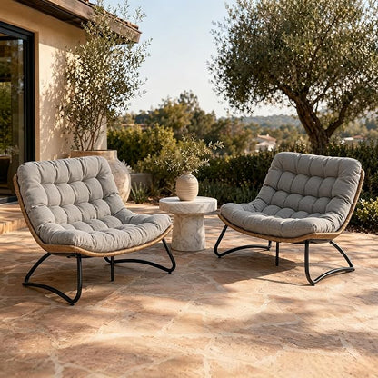 Outdoor Loveseat 2-Seat Wicker Rattan Boho Patio Sofa Grey 2PC | 53"x36"x30", 13" seat height. 4" thick cushions, 1000lb cap. All-weather PE rattan, rust-proof frame. Grey, 2PC.
