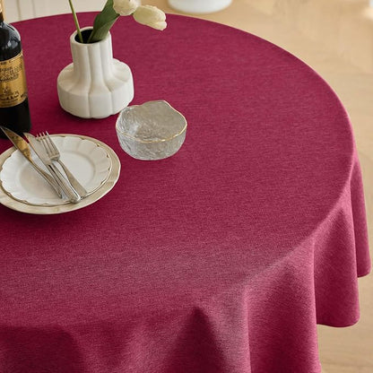 Decorelia Christmas Christmas Red Waterproof Round Table Cloth for Round,Decorative Farmhouse Tablecloths Table Cover for Holiday,Banquet,Dining& Kitchen (70 Inch,Round (4-6 Seats,Burgundy)