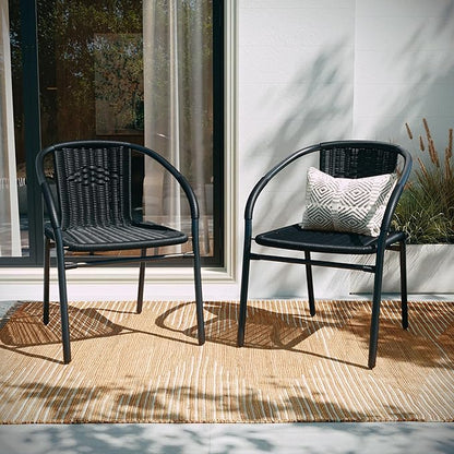 Flash Furniture Lila Black Rattan Indoor-Outdoor Restaurant Stack Chair