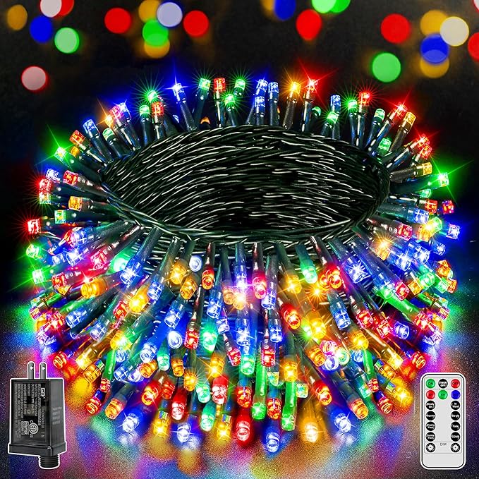 BrightChristmas 500 LED 164 FT Christmas Lights, Waterproof Outdoor String Lights with Remote and Timer, Christmas Tree Lights with 8 Modes Dimmable, Fairy Lights for Holiday Decor (Multicolor)