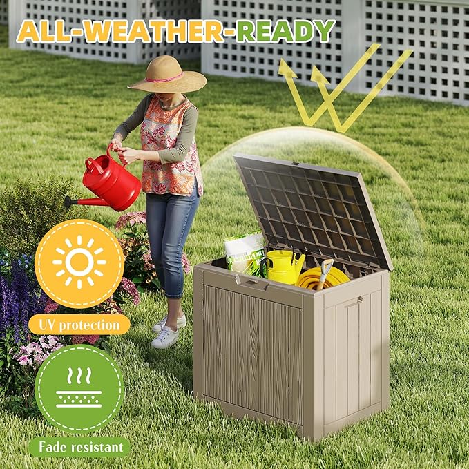 30 Gallon Resin Deck Box Outdoor Storage Box for Patio Furniture,Outdoor Cushions,Garden Tools and Pool Supplies,Waterproof,Lockable(Grey,30Gallon)