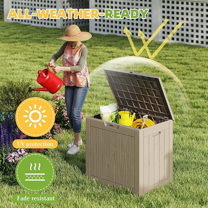 30 Gallon Resin Deck Box Outdoor Storage Box for Patio Furniture,Outdoor Cushions,Garden Tools and Pool Supplies,Waterproof,Lockable(Grey,30Gallon)