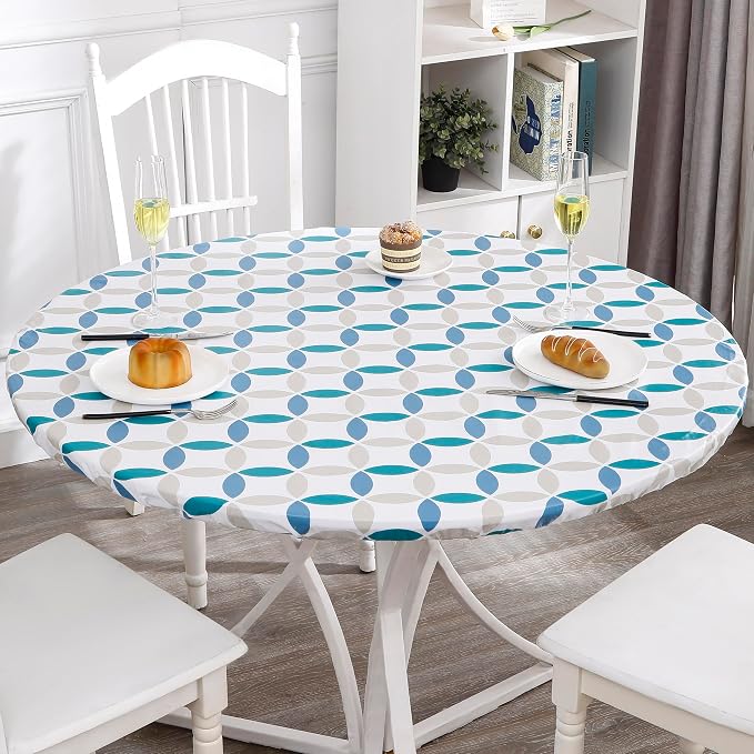 Walrus Round Vinyl Fitted Tablecloth with Flannel Backing Elastic Edge Design Table Cover Waterproof Oil-Proof PVC Table Cloth Stain-Resistant Best for 37"-44" Round