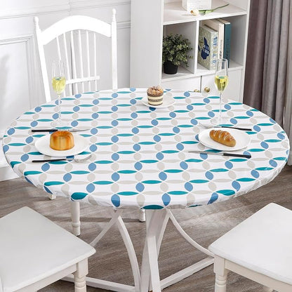 Walrus Round Vinyl Fitted Tablecloth with Flannel Backing Elastic Edge Design Table Cover Waterproof Oil-Proof PVC Table Cloth Stain-Resistant Best for 37"-44" Round
