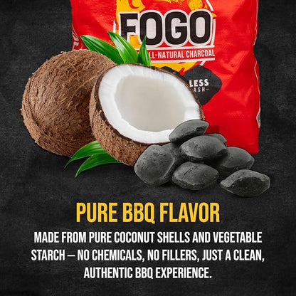 FOGO Coco Briquets All-Natural Charcoal Made from Coconut Shells, Long-Lasting Clean Burning BBQ Fuel for Grilling and Smoking, 15 lb Bag, 2-Pack